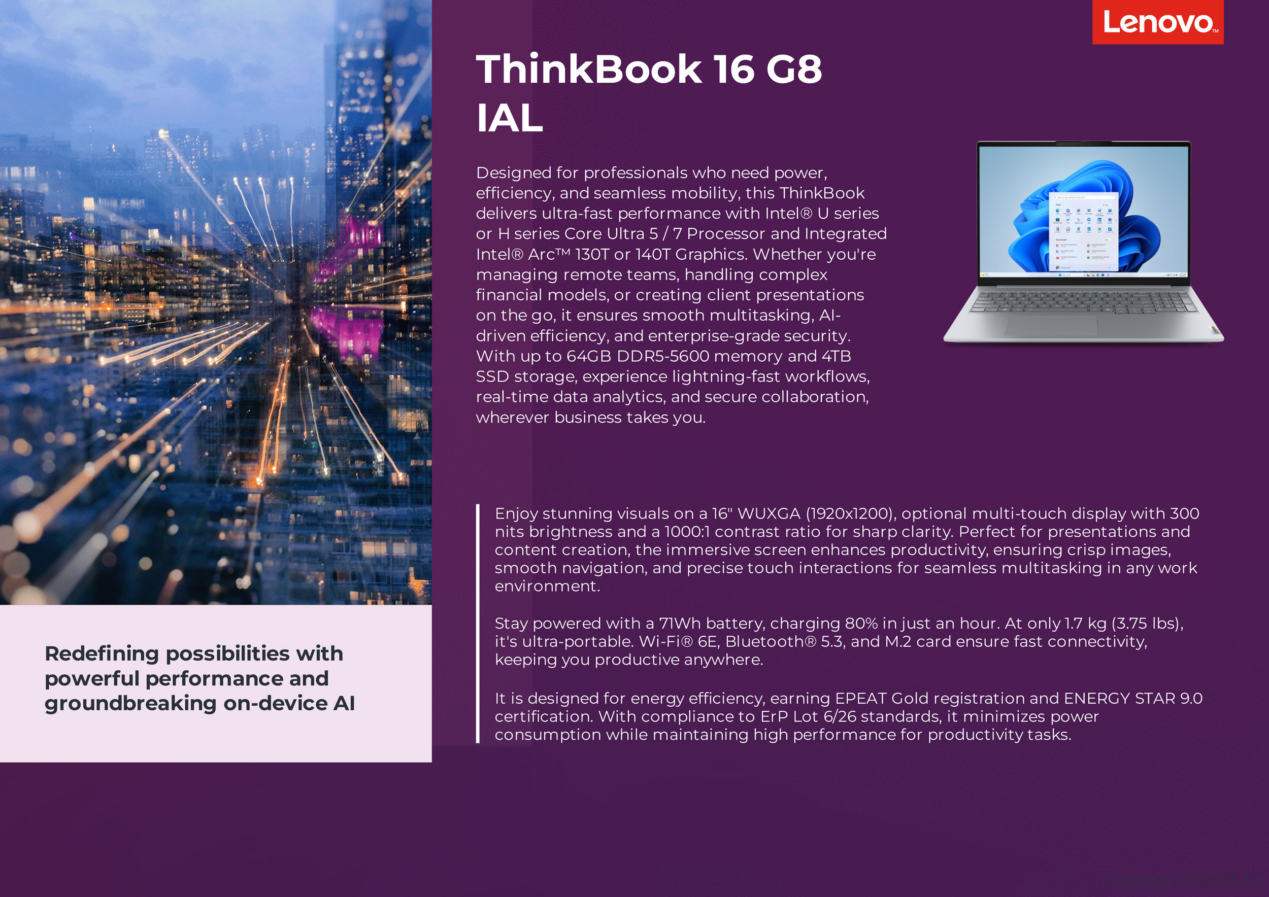 מחשב נייד טינקבוק Lenovo ThinkBook 16 G8
