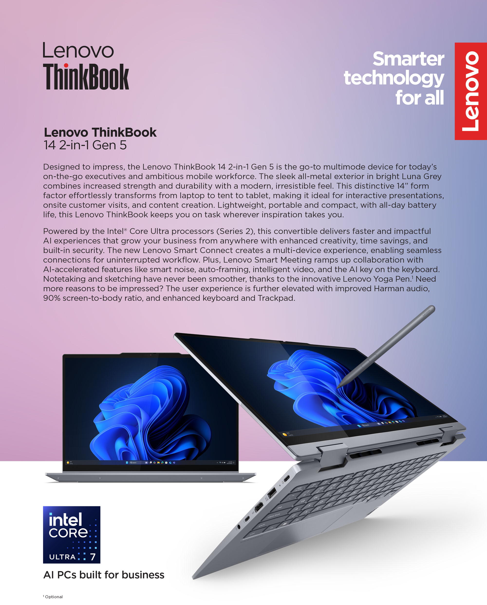 מחשב נייד לנובו טינקבוק Lenovo ThinkBook 14 2-in-1 Gen 5 Touch 