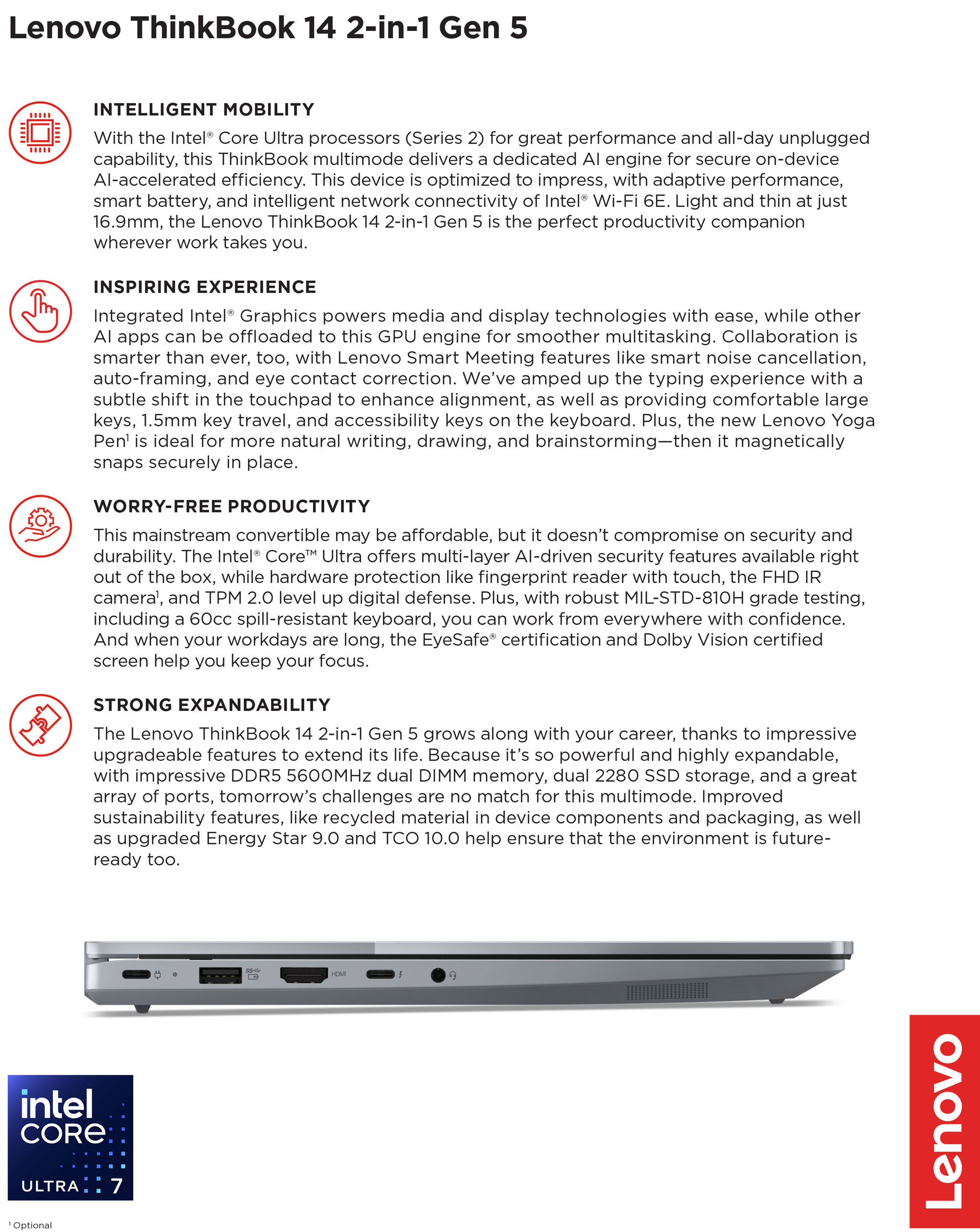 מחשב נייד לנובו טינקבוק Lenovo ThinkBook 14 2-in-1 Gen 5 Touch 