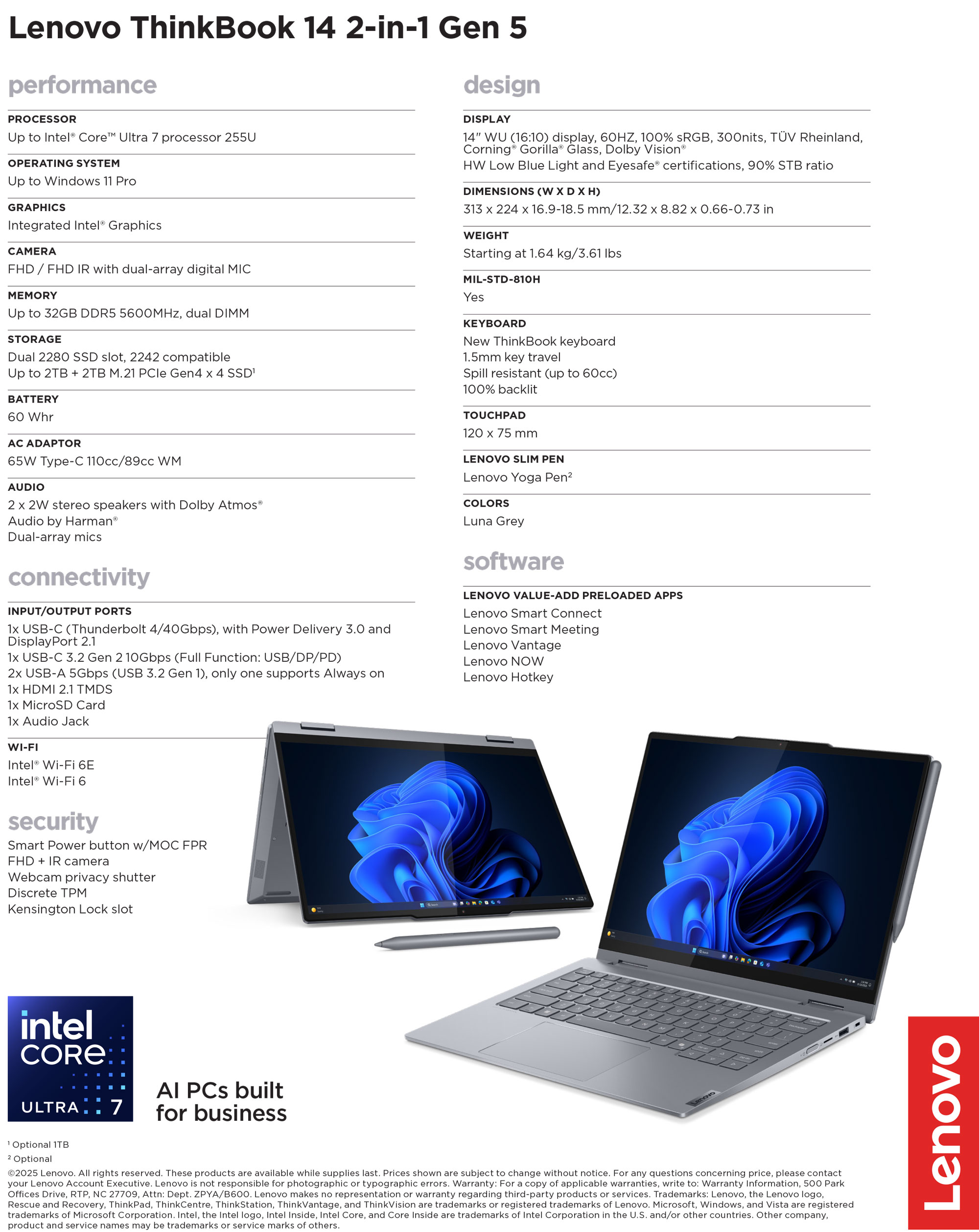 מחשב נייד לנובו טינקבוק Lenovo ThinkBook 14 2-in-1 Gen 5 Touch 