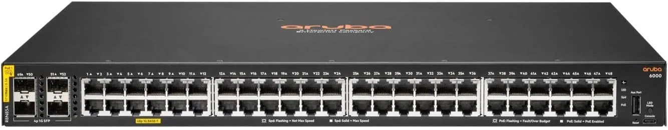 מתג מנוהל HPE Aruba 6000 48G Class4 PoE 370W 4SFP Switch R8N85A