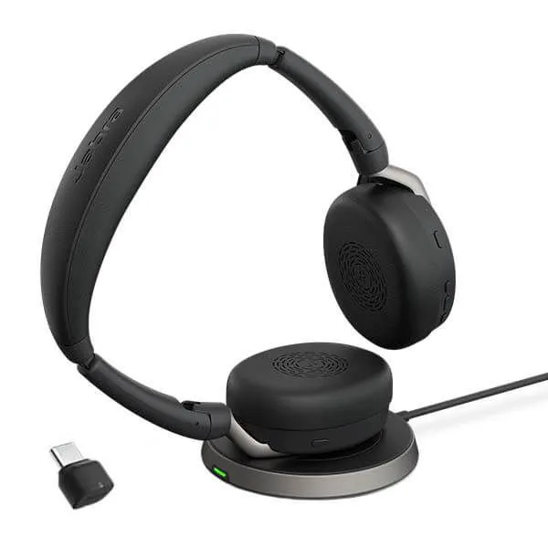אוזניות אלחוטיות Jabra Evolve2 65 Flex Link380c MS Stereo Wireless Charger 26699-999-889