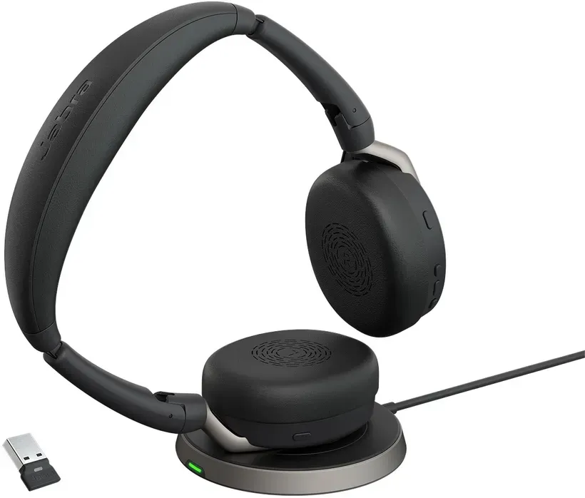 אוזניות אלחוטיות Jabra Evolve2 65 Flex Link380A MS Stereo Wireless Charger 26699-999-989