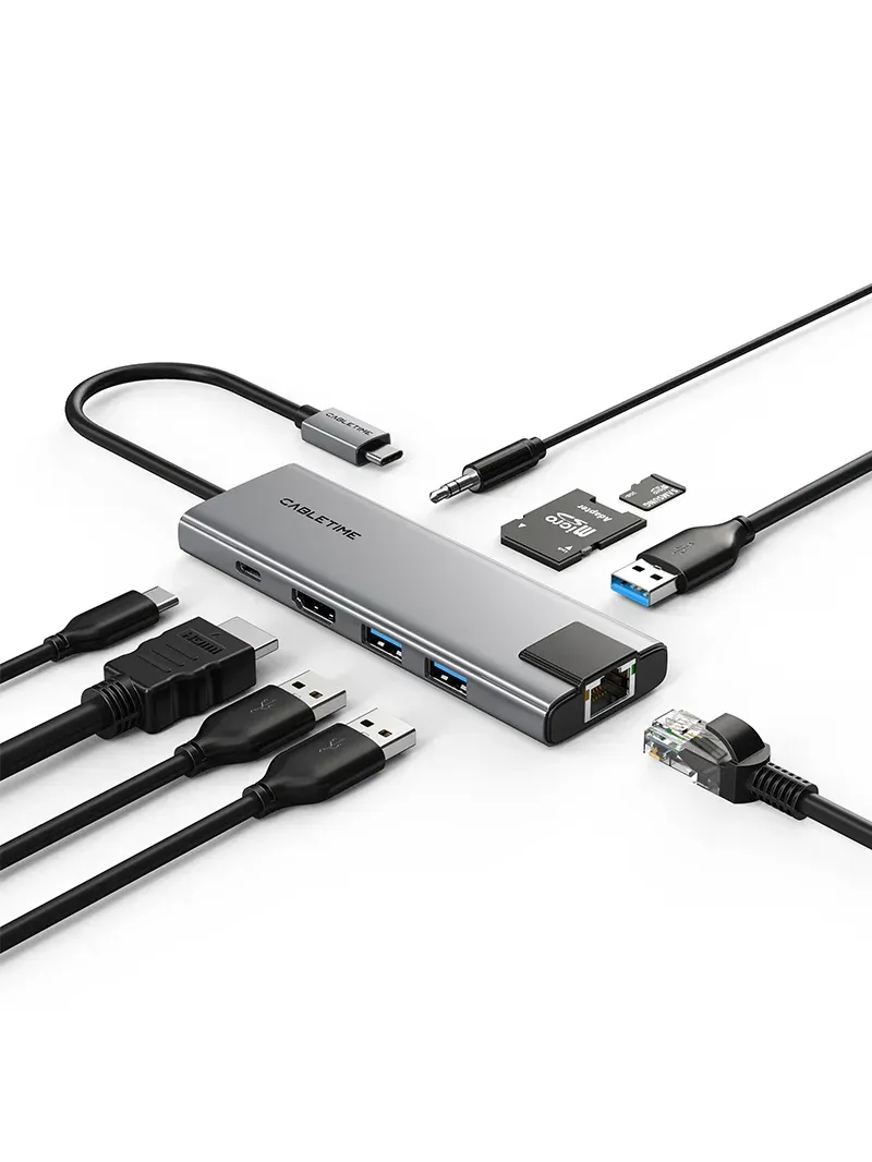 תחנת עגינה CABLETIME USB-C TO 9-IN-1 CT-HBP3-AG9